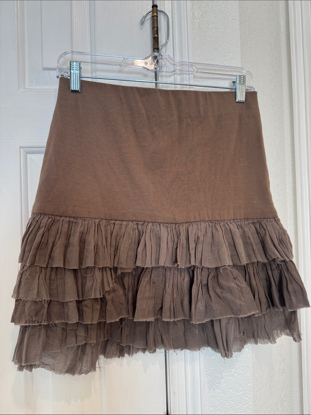 Y2K Free People Tiered Ruffle Mini Skirt in Brown